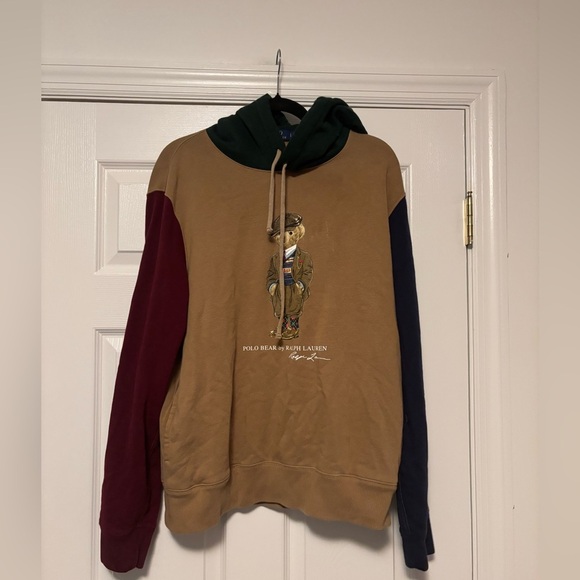 Polo Ralph Lauren Fleece Color Blocked Polo Bear Print Hoodie Size Large - Picture 3 of 12